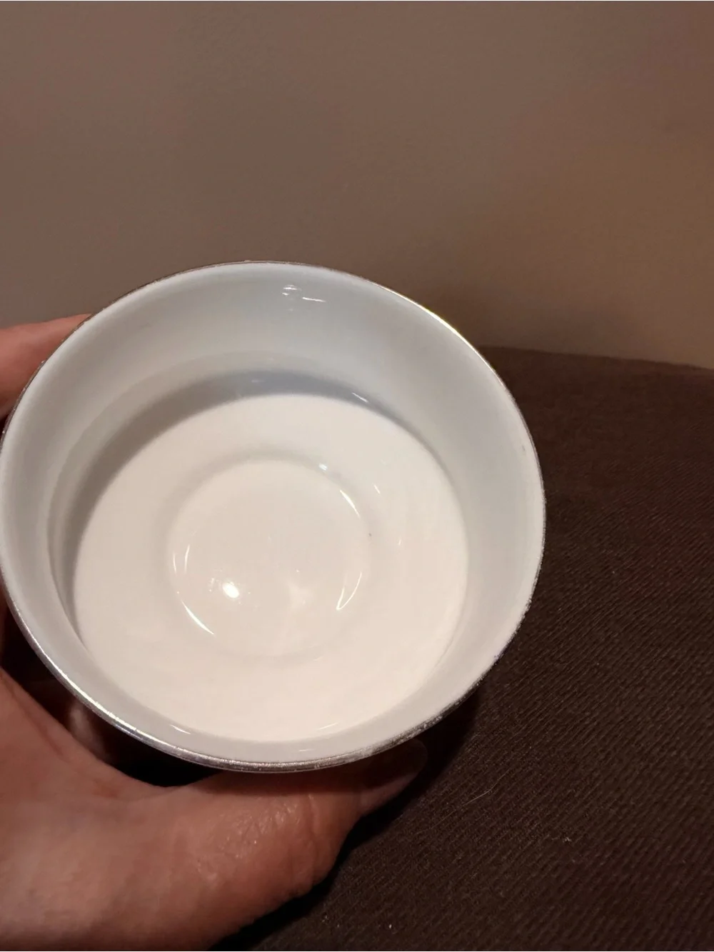 Crown Sterling White Fine Bone China Bowl with Green Grass and Blue Floral Motif